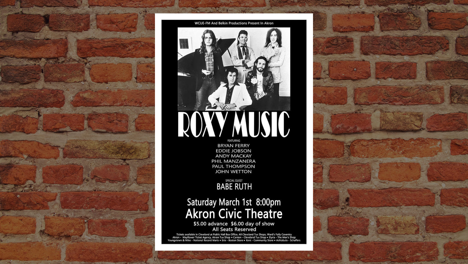Roxy Music Akron Civic vintage poster Raw Sugar Studio
